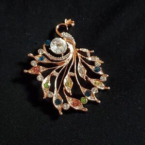 Rose Gold-tone Multi-color Crystal Peacock Brooch